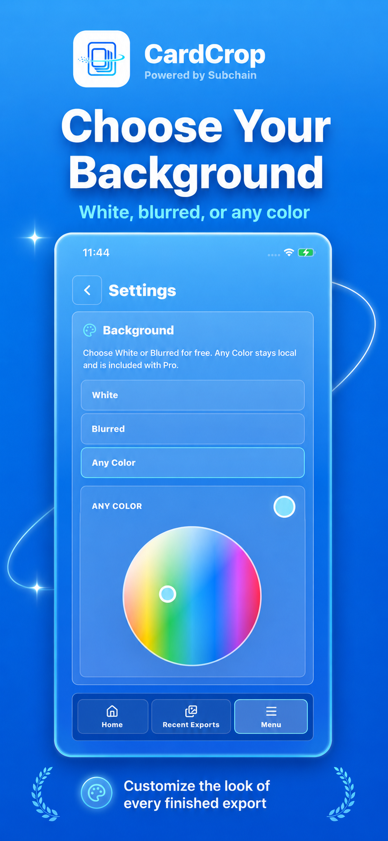 CardCrop Pro Any Color background customization.